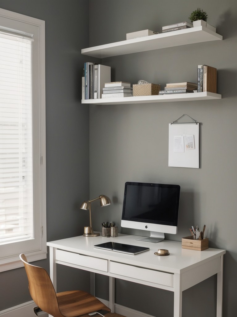 Incorporate a small workspace within the bedroom using a stylish wall-mounted desk or a compact fold-out desk.