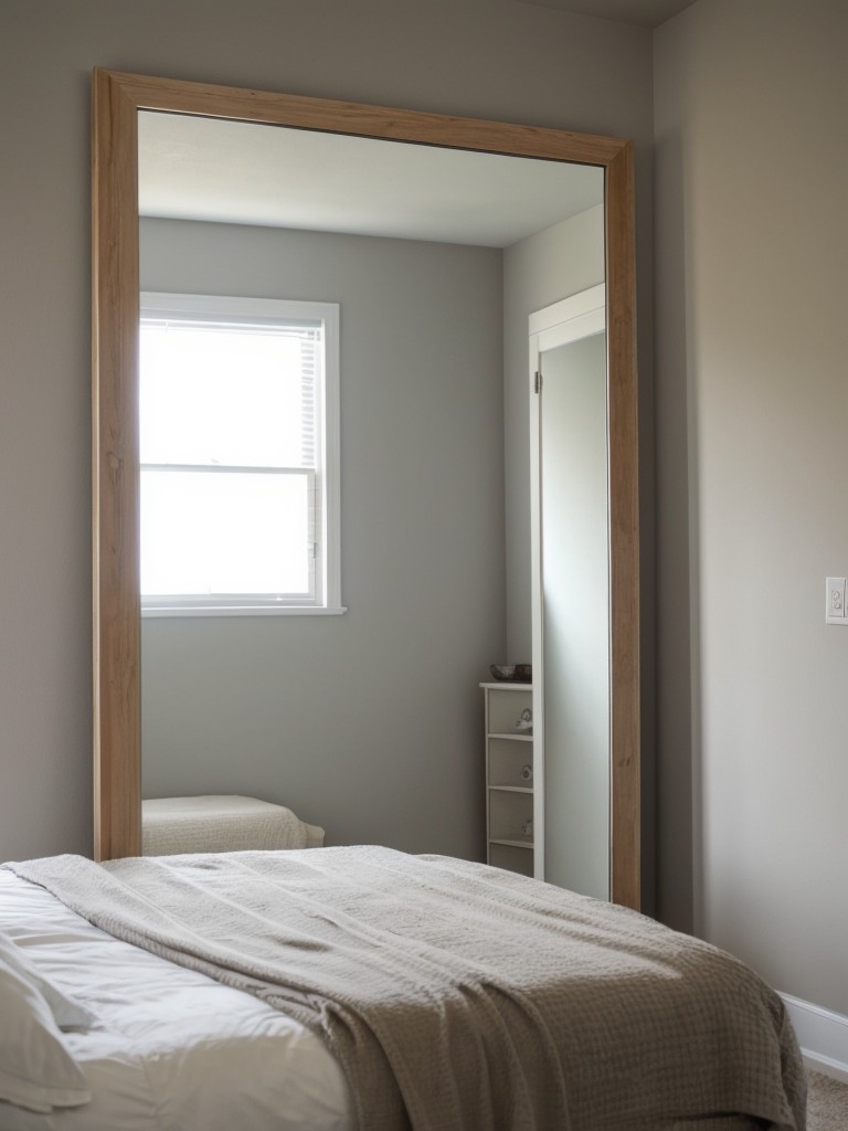 Install a large mirror to create the illusion of a bigger space and reflect natural light into the bedroom.