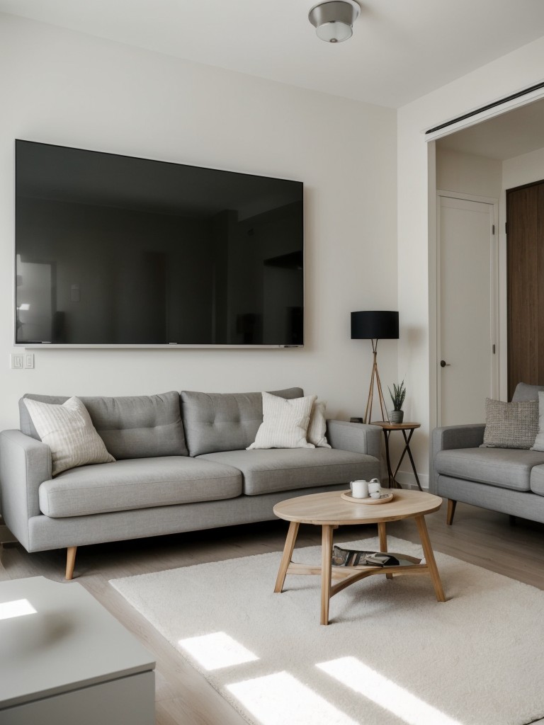 Implementing a minimalist design approach in a studio apartment, keeping furniture and decor simple, clean, and clutter-free for a serene and spacious feel.