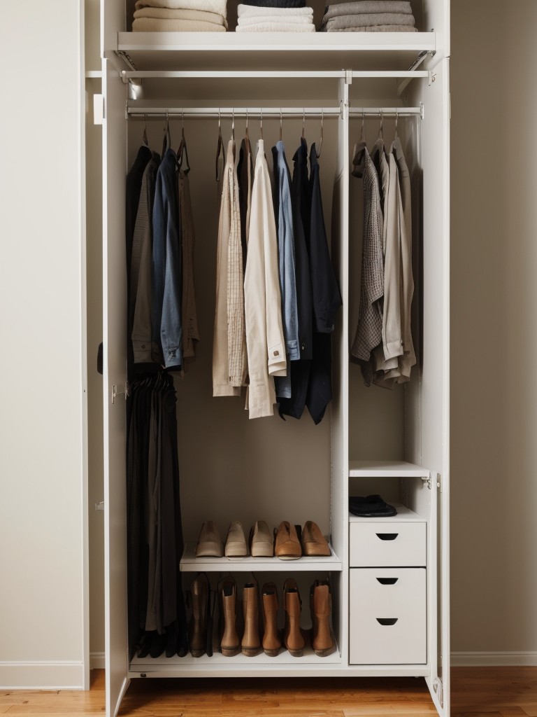 Organizational tips for a studio apartment, such as utilizing vertical storage options, utilizing under-bed storage, and implementing hanging racks.