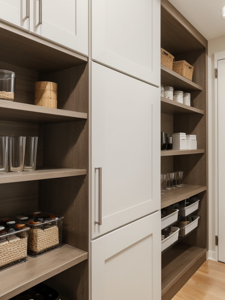 Utilizing built-in storage solutions, such as wall-mounted shelves and cabinets, to optimize space and keep the apartment organized.