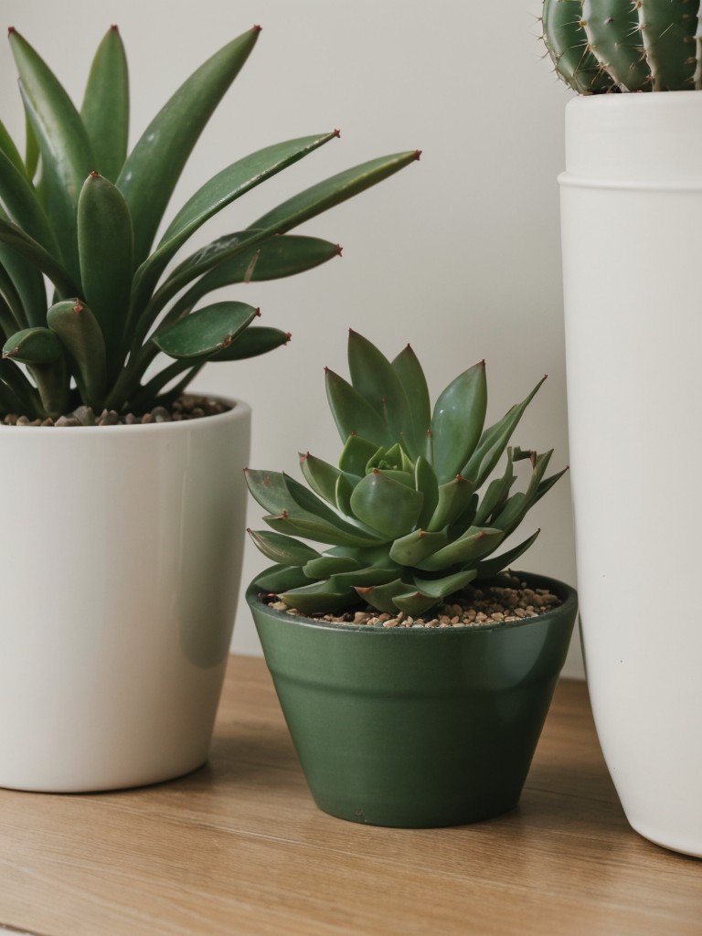 Add greenery to bring life and freshness into the apartment; consider low-maintenance plants like succulents, cacti, or peace lilies.