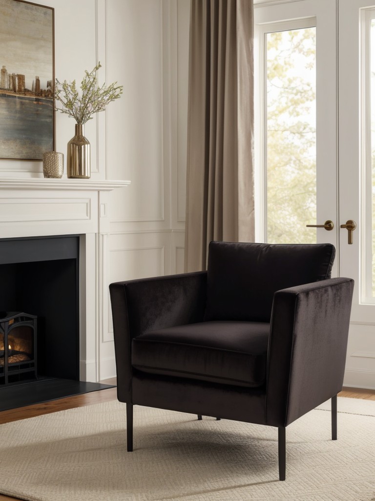 Create an inviting seating area by mixing different textures and materials, like a plush velvet armchair paired with a sleek metal side table.