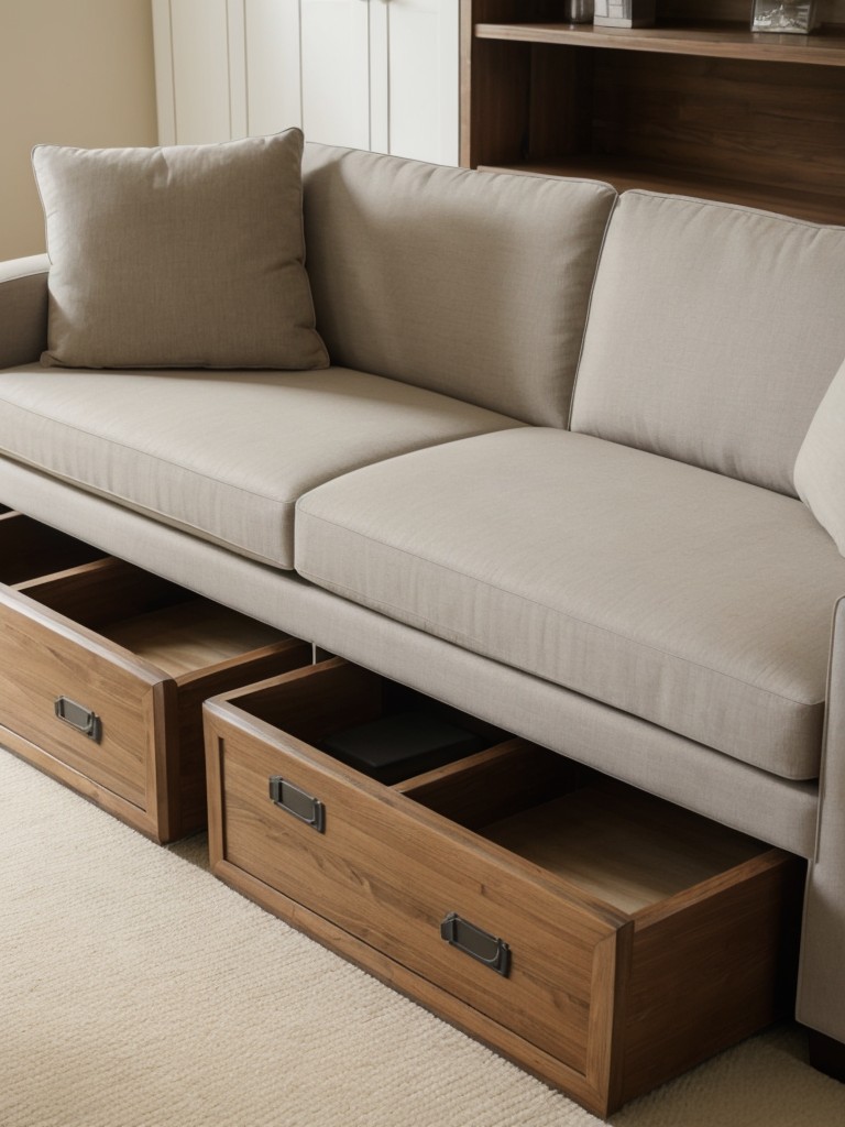 Choose furniture with storage compartments that can double as seating, such as storage ottomans or benches.