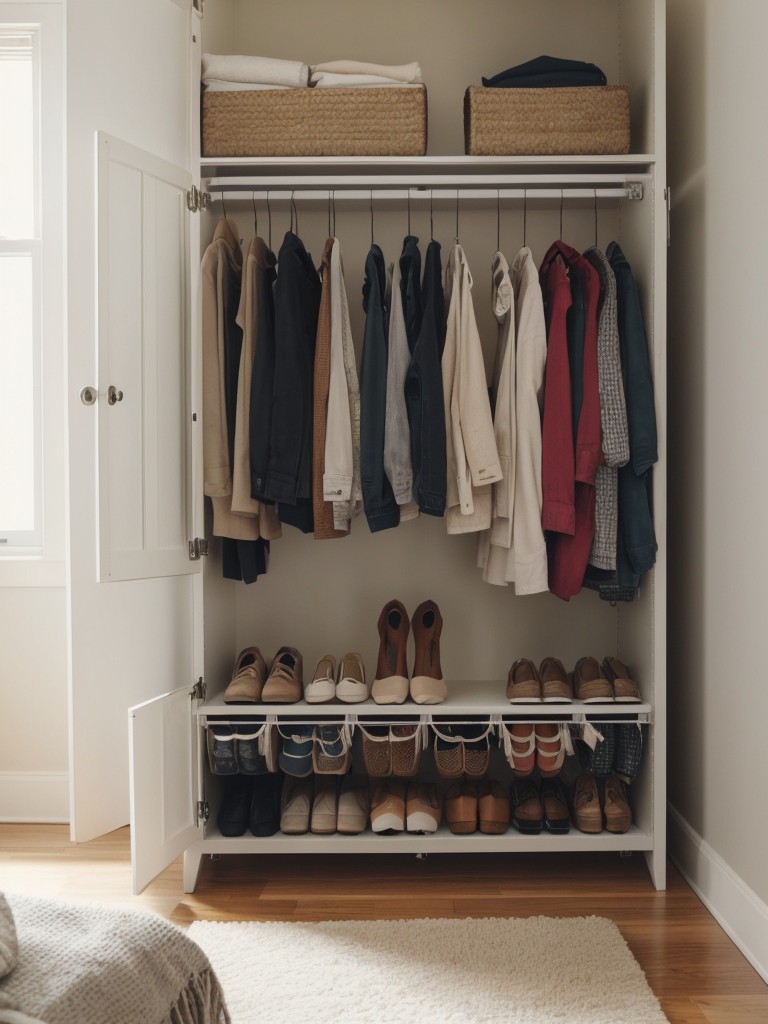 Employ clever storage solutions like under-bed storage bins or hanging organizers for shoes and accessories.