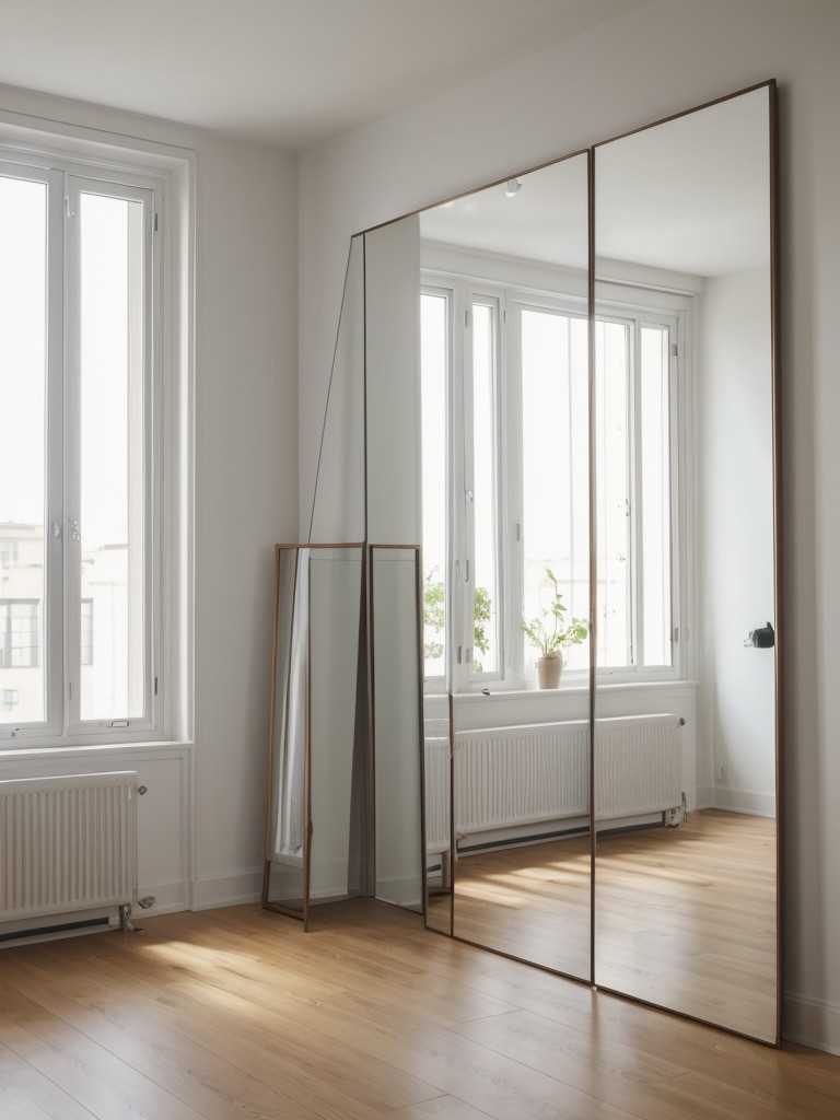 Hang mirrors strategically to reflect light and give the illusion of a more open and spacious apartment.