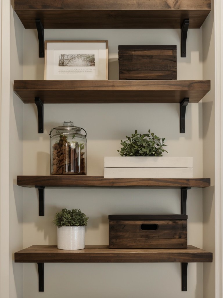 Utilize vertical space by installing floating shelves for additional storage and display opportunities.