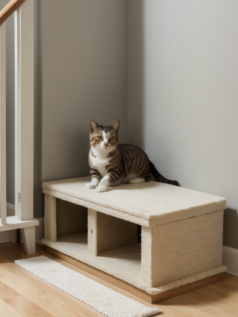 Create a cat-friendly corner by incorporating a multi-level scratching post near the litter box.