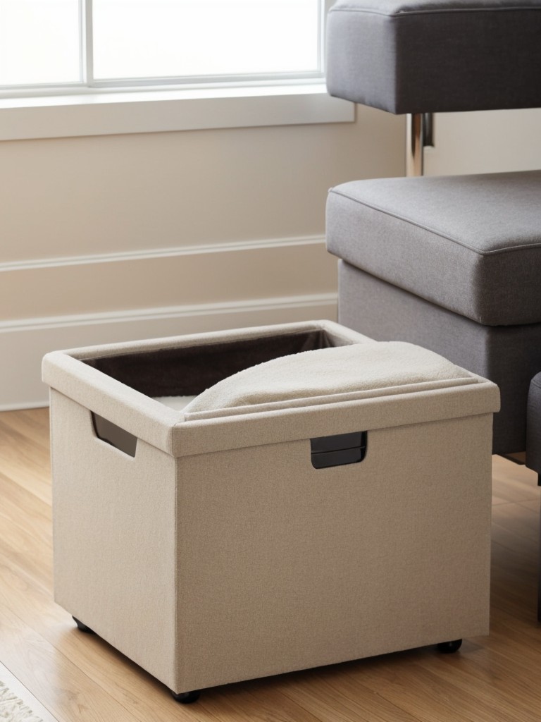 Create a hidden litter box in plain sight by using a decorative storage ottoman with a removable top.