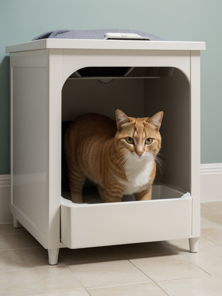 Opt for a litter box with a top entry design to prevent tracking and hide litter messes.