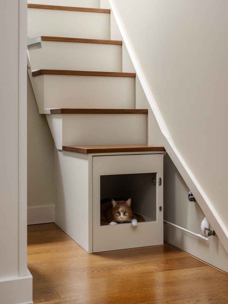 Place the litter box in a discreet nook, such as under a staircase or in a small closet.