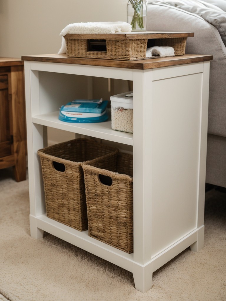 Set up a DIY litter box station by repurposing an unused side table or shelf.