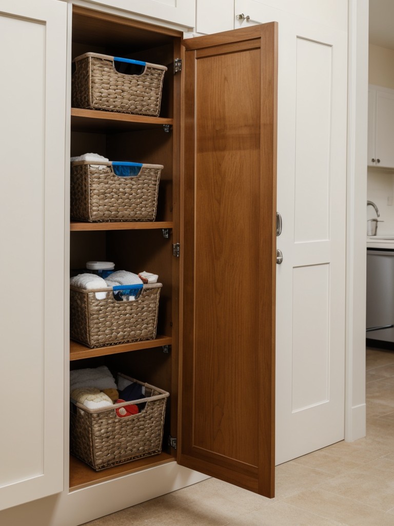 Utilize hidden storage solutions like a cabinet with a discreet opening for the litter box.