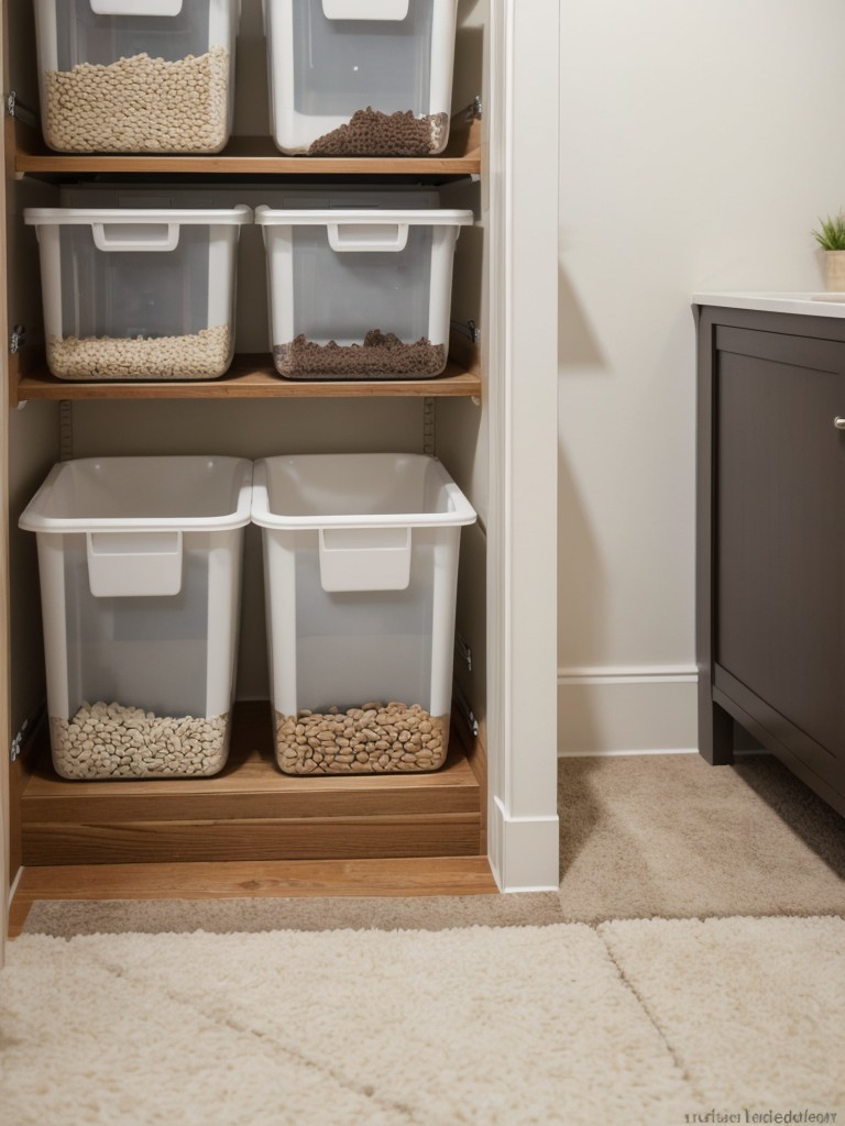 Utilize vertical space by hanging floating shelves above the litter box for storing essentials like litter scoops and bags.