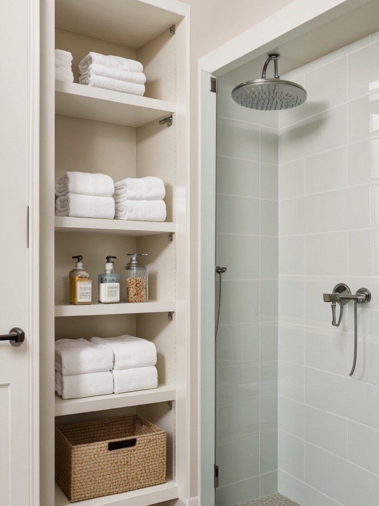 Install recessed storage nooks in the shower area to keep essentials within reach without cluttering the space.