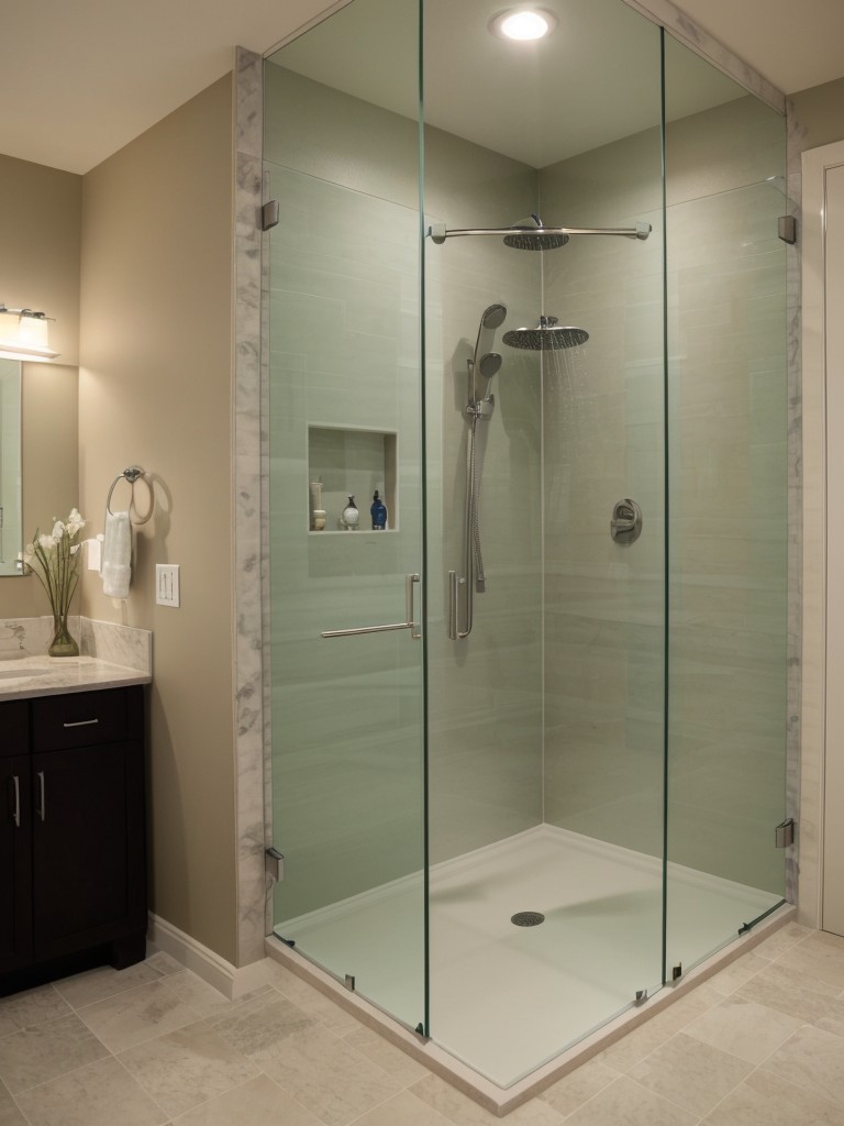 Opt for a corner shower or a walk-in shower with a frameless glass enclosure to create a sense of space.