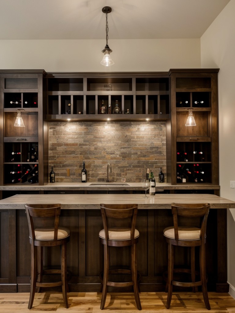 Convert the spare room into a home bar, incorporating a small bar counter, wine rack, and a seating area for entertaining guests.