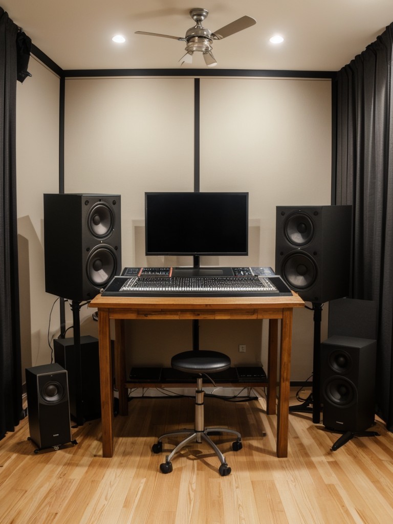 Convert the spare room into a home recording studio, featuring soundproofing, equipment storage, and a designated vocal booth or control room.