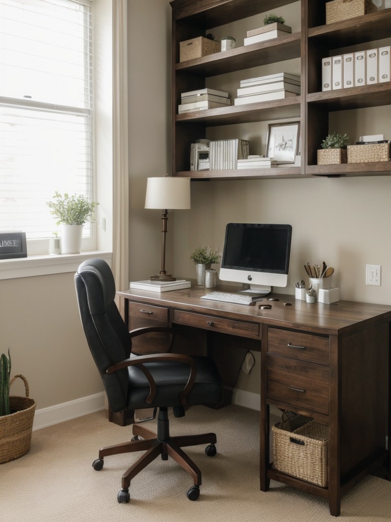 Create a cozy home office space by incorporating a desk, comfortable chair, and ample storage for documents and supplies.