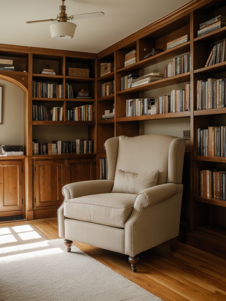 Create a cozy reading nook in the spare room with a comfortable armchair, floor-to-ceiling bookshelves, and soft lighting.