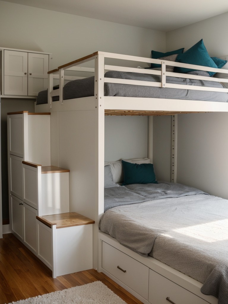 Consider using a loft bed or raised platform to create extra storage or workspace underneath.