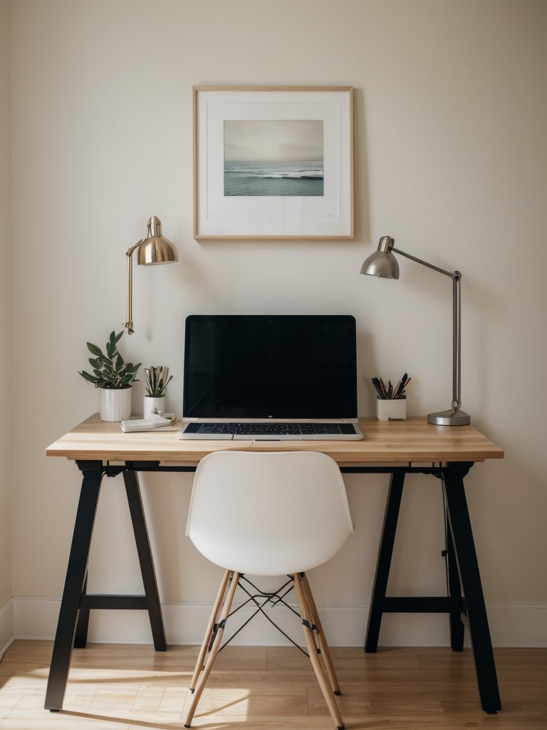 Create a dedicated workspace by incorporating a compact desk or a wall-mounted folding table.