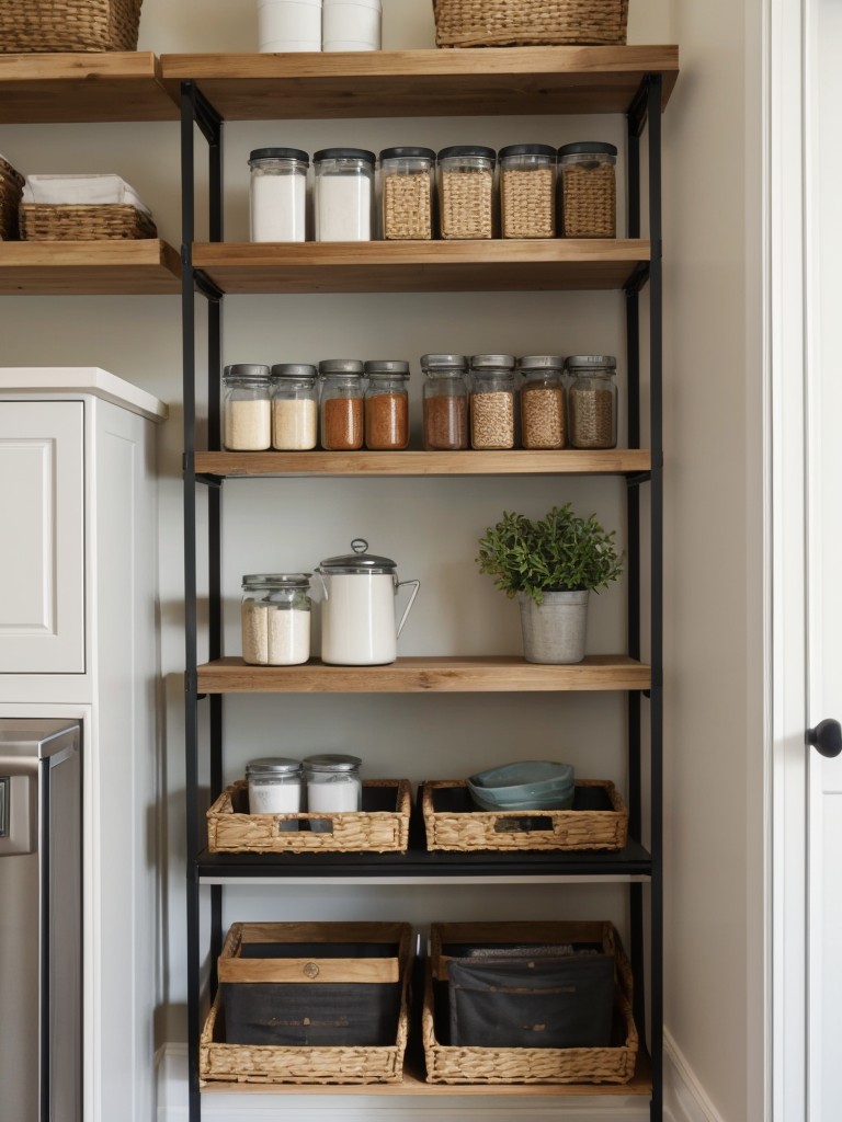 Install floating shelves or hanging organizers to maximize vertical space for storing books, accessories, or kitchen supplies.