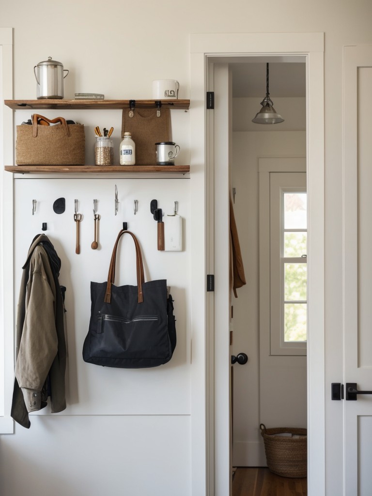 Install wall-mounted hooks or pegboards for hanging coats, bags, or accessories.