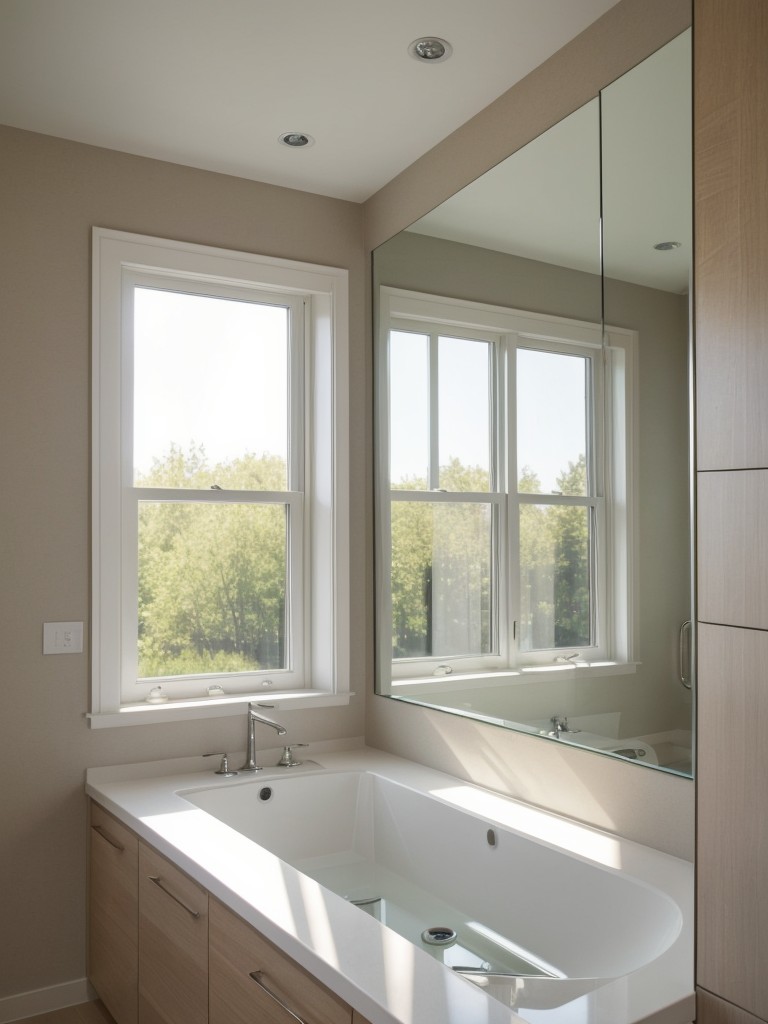 Place a large mirror opposite a window to reflect natural light and visually expand the space.