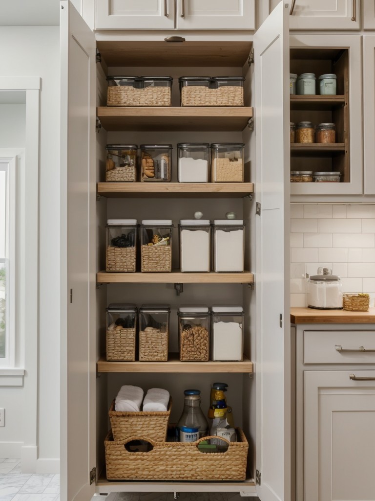Utilize the space above kitchen cabinets or bathroom shelves for additional storage.