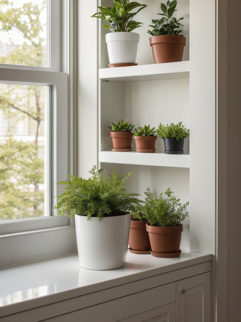 Utilize window ledges or sills for displaying plants, decor, or additional storage.