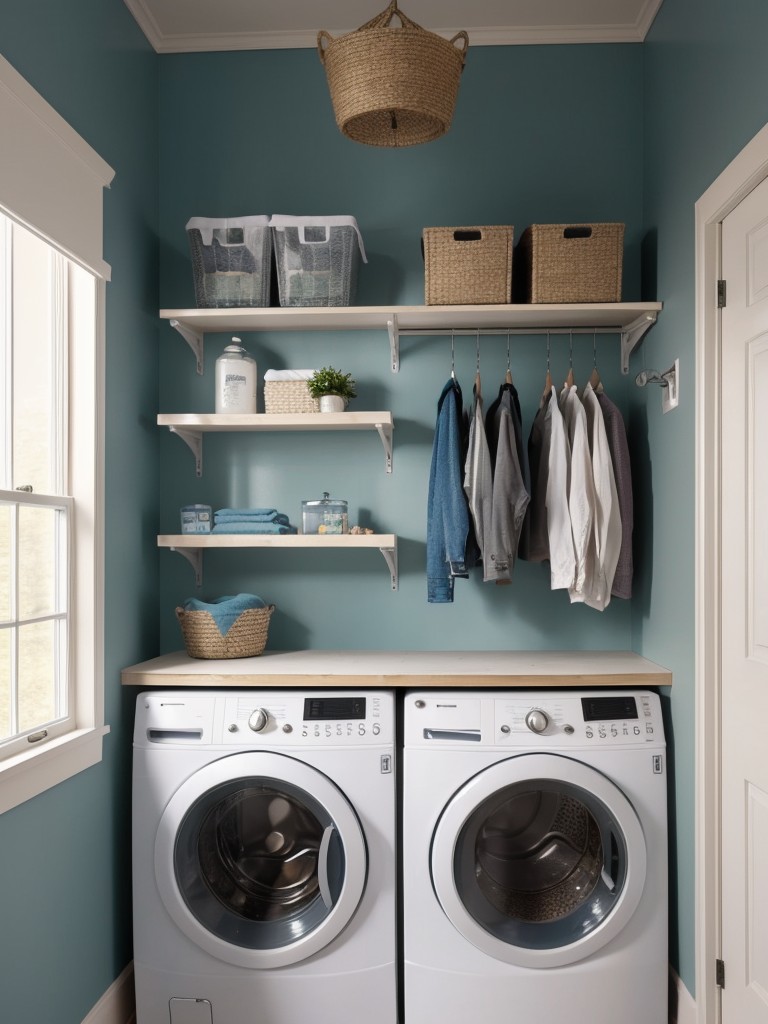 Install a combination hook and pegboard system in the laundry area for versatile hanging options.