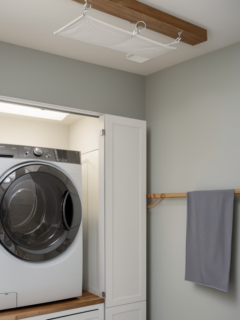 Use a foldable laundry drying net that can be suspended from the ceiling when needed.