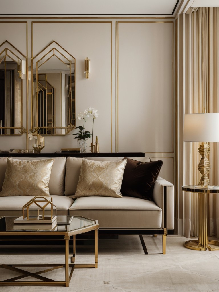 Art deco apartment living room ideas with IKEA, embracing luxurious materials, geometric patterns, and glamorous accessories to bring a touch of vintage elegance to your space.