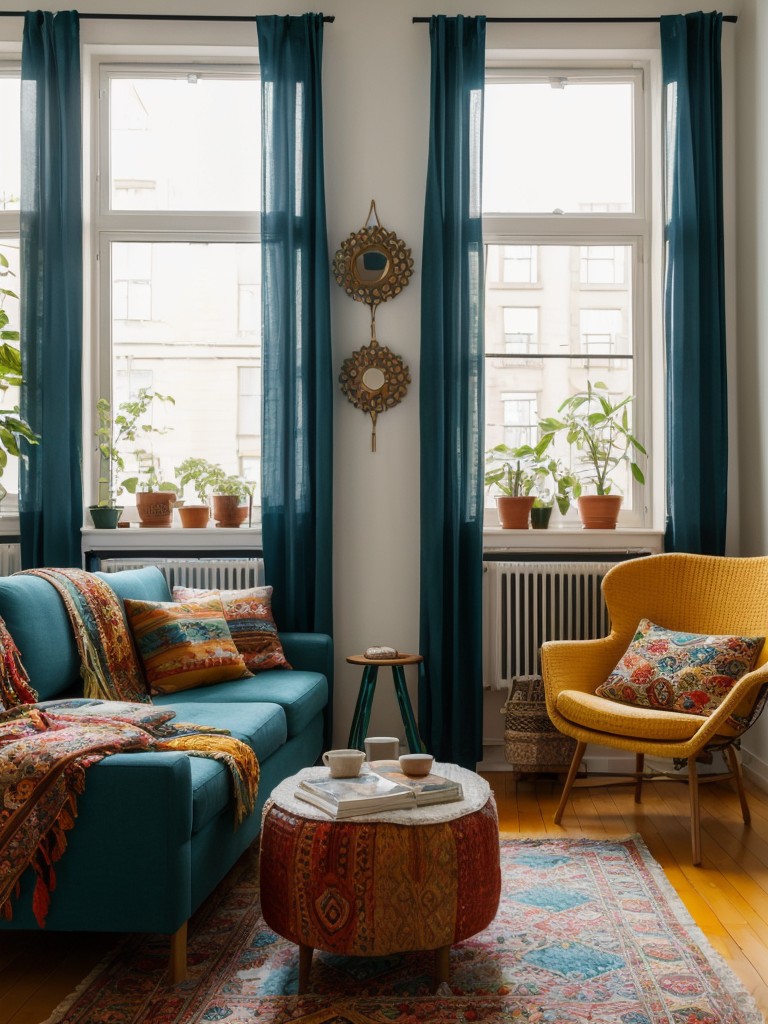 Bohemian apartment living room ideas with IKEA, using vibrant textiles, eclectic furniture pieces, and unique decor items to create a cozy and expressive space.