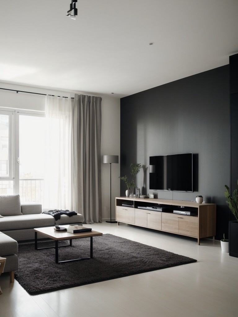 Contemporary apartment living room ideas with IKEA, featuring a sleek and sophisticated design aesthetic, unique artwork, and statement furniture pieces for an elegant and modern space.