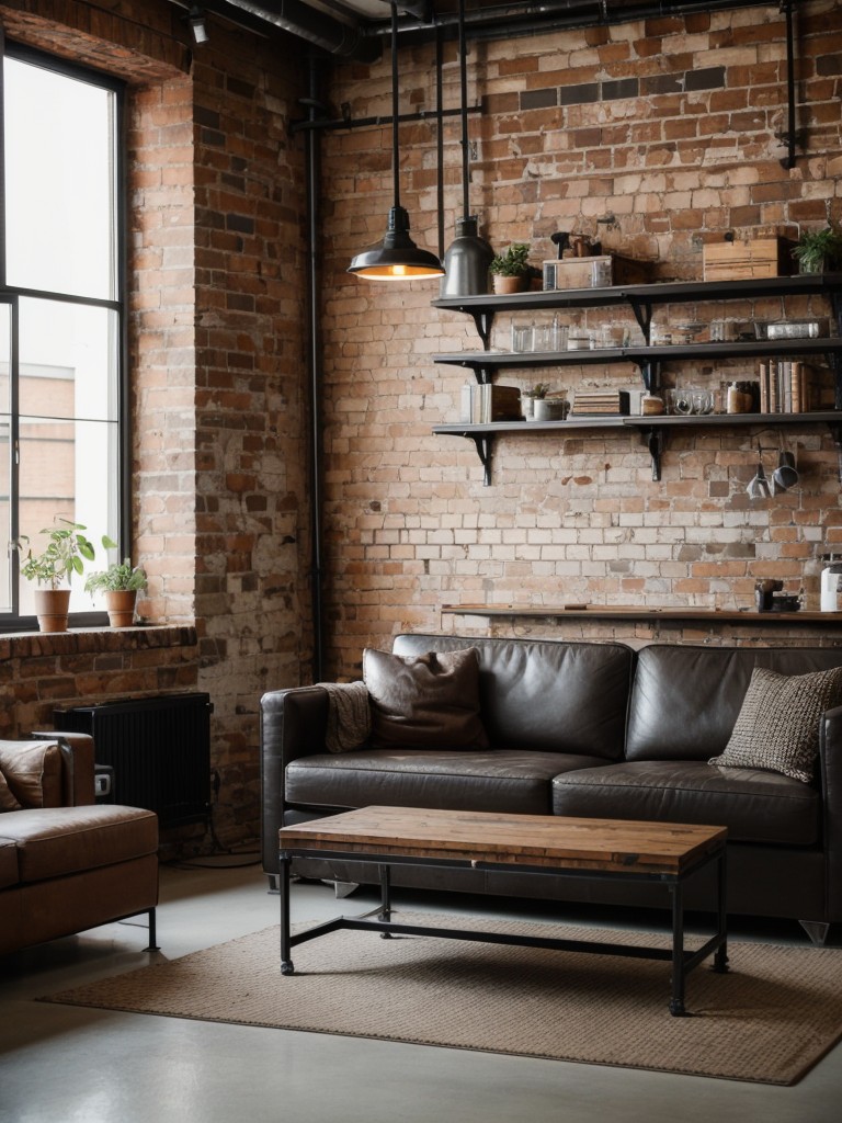Industrial-style apartment living room ideas with IKEA, incorporating exposed brick walls, metal furniture, and vintage-inspired decor pieces for an edgy and unique atmosphere.