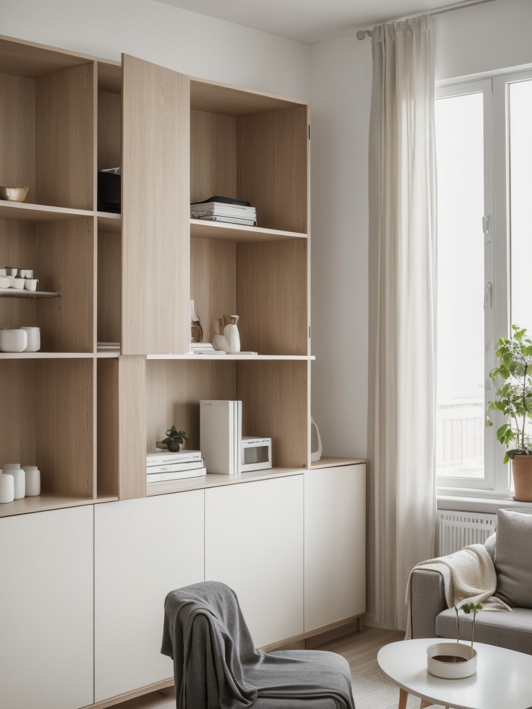 Minimalist apartment living room ideas with IKEA, focusing on clean lines, neutral color palettes, and furniture pieces with hidden storage compartments for a clutter-free look.