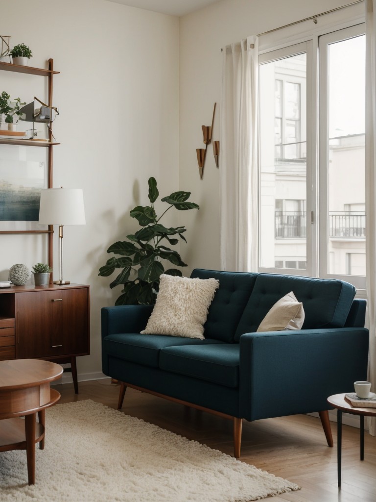 Vintage-modern apartment living room ideas with IKEA, blending retro furniture designs, mid-century accents, and contemporary decor elements for a stylish and eclectic look.