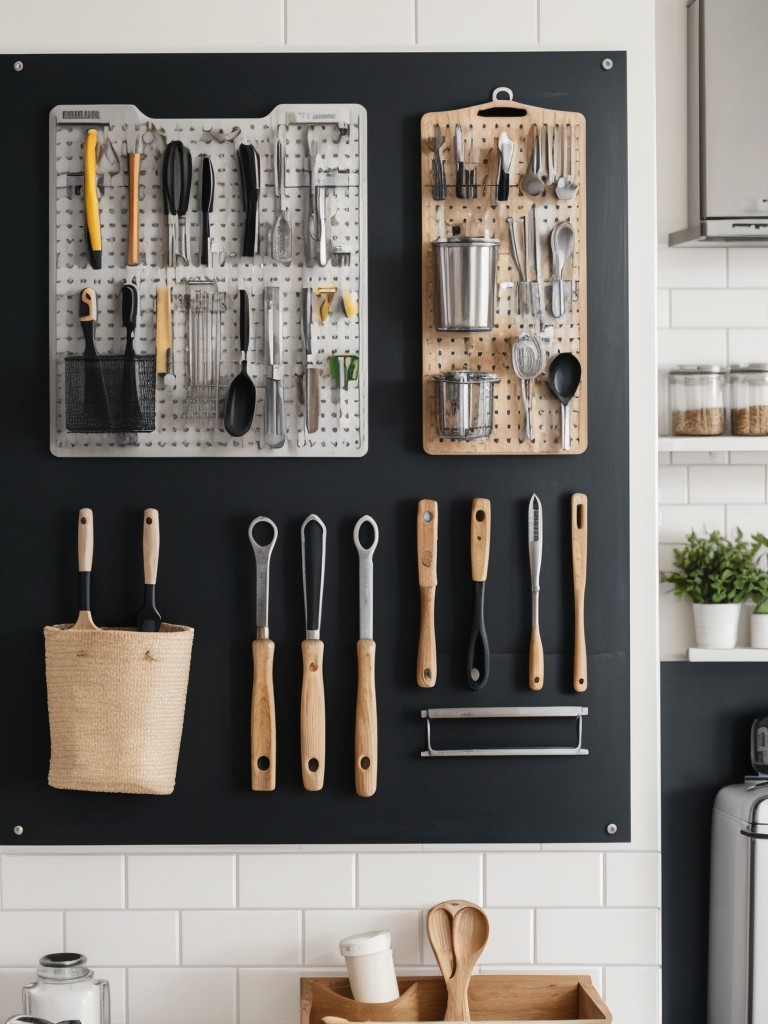 Hang a pegboard or magnetic board on the wall to organize tools or utensils in the kitchen.