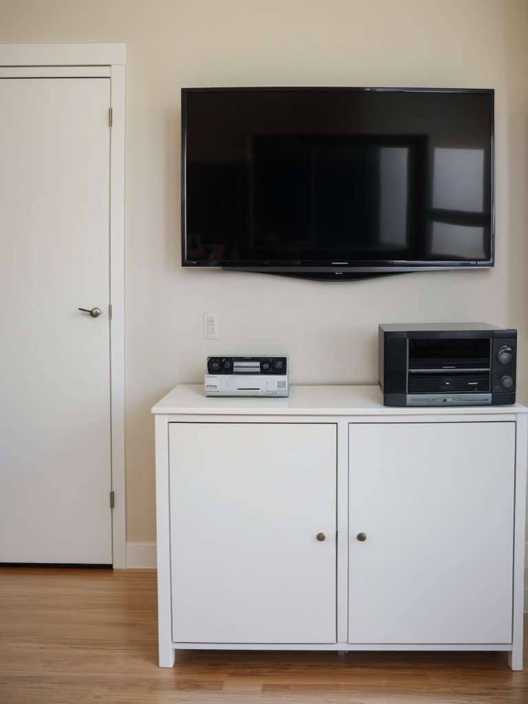 Mount a TV on the wall to free up valuable surface area.