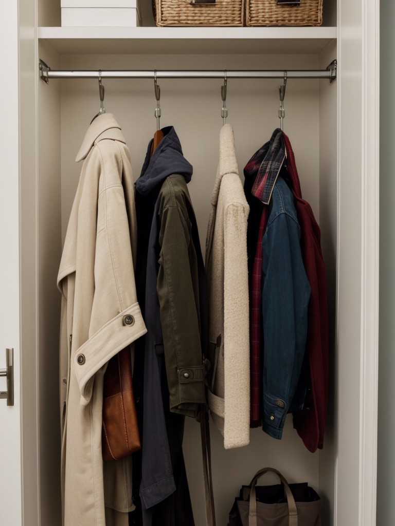 Utilize vertical space by installing hooks or hanging organizers for coats, bags, and accessories.