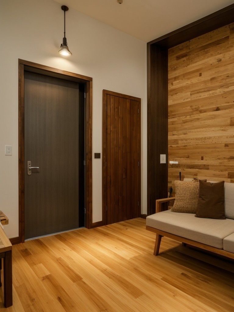 Create an eco-friendly Indian apartment by incorporating sustainable materials like bamboo, cork, or recycled wood for furniture and decor, promoting a greener and more environmentally conscious living space.