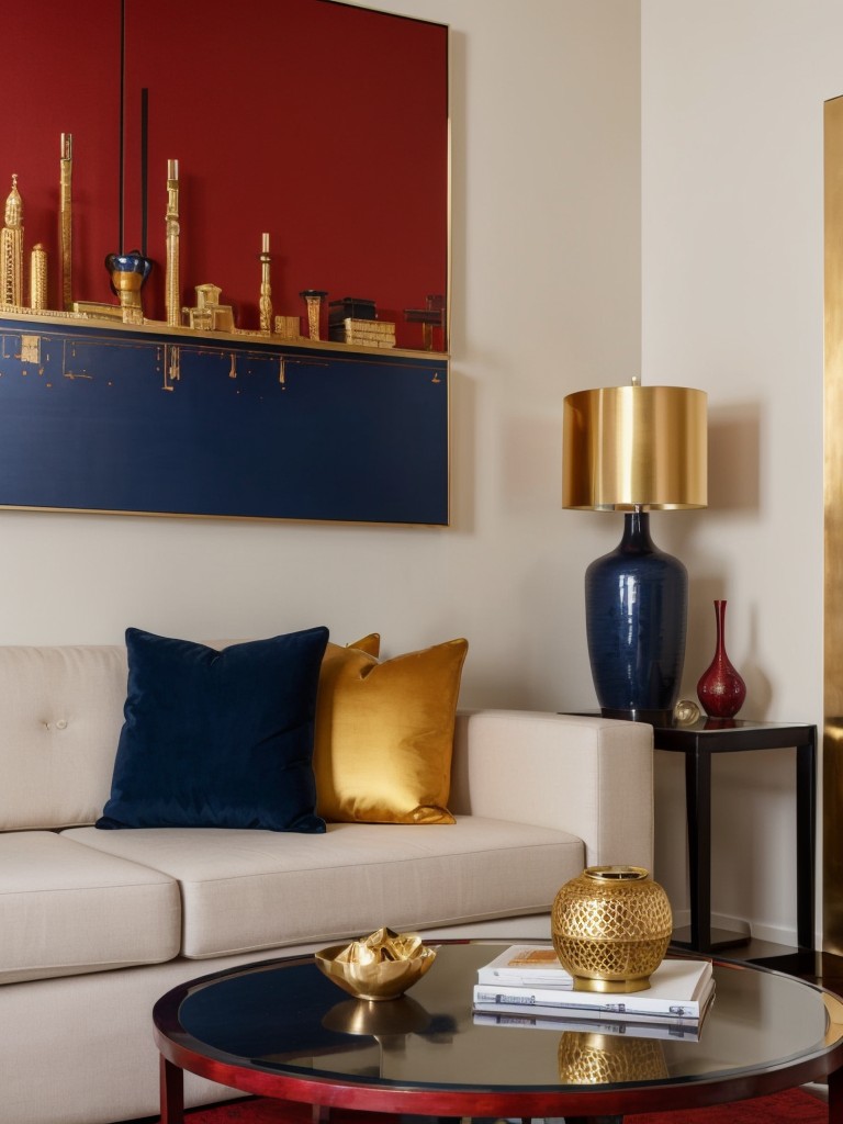 Create a fusion of Indian and contemporary style in your apartment by combining minimalist furniture with pops of rich, bold colors, like royal blues, deep reds, and golden accents for a touch of elegance.