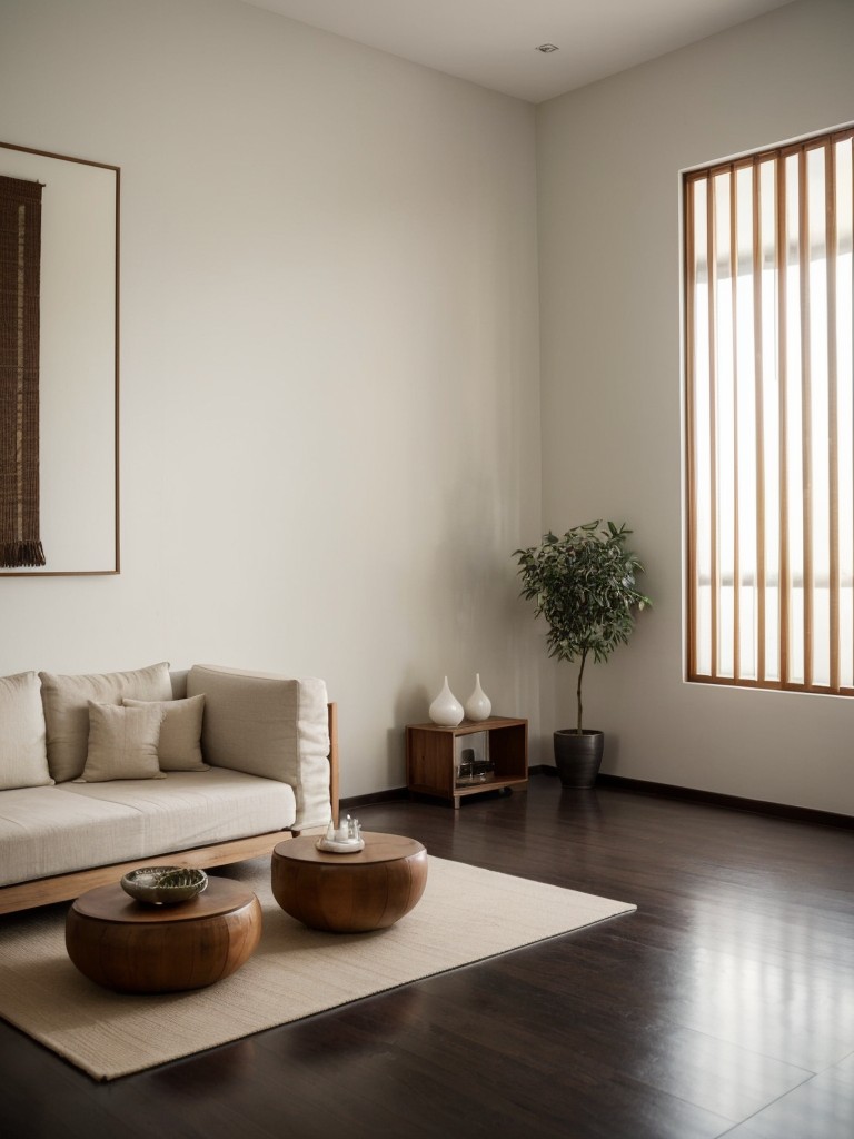 Create a zen-like, minimalist Indian apartment by using a neutral color palette, simple furniture with clean lines, and incorporating elements of spirituality, such as a meditation corner or a small pooja (prayer) space.