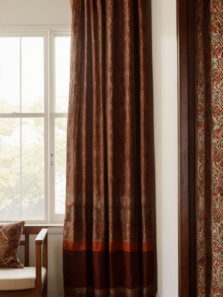 Embrace the beauty of Indian textiles by incorporating hand-block printed fabrics, vibrant tapestries, and intricately embroidered drapes as curtains or room dividers, adding a touch of color and texture to your apartment.