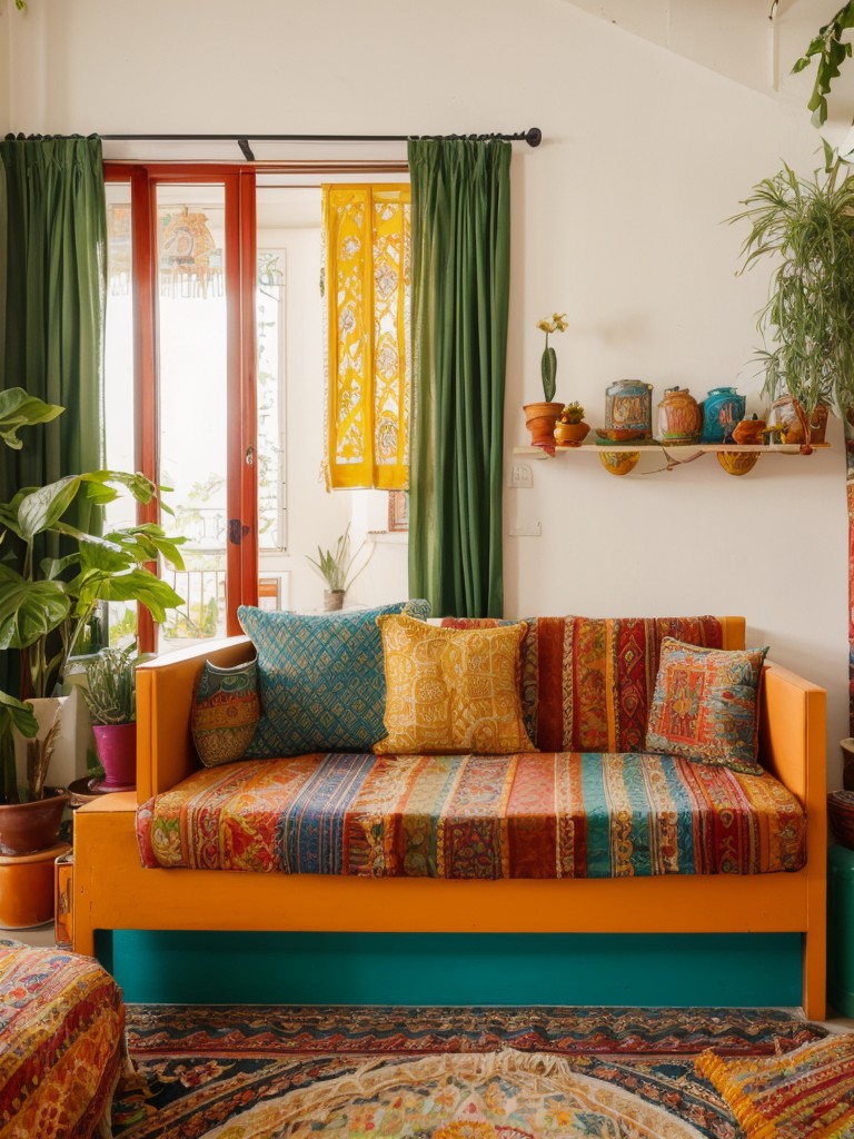 Go for a bohemian-inspired Indian apartment design, characterized by eclectic furniture, mix-and-match patterns, and colorful textiles, creating a vibrant and free-spirited living space that reflects your personality.