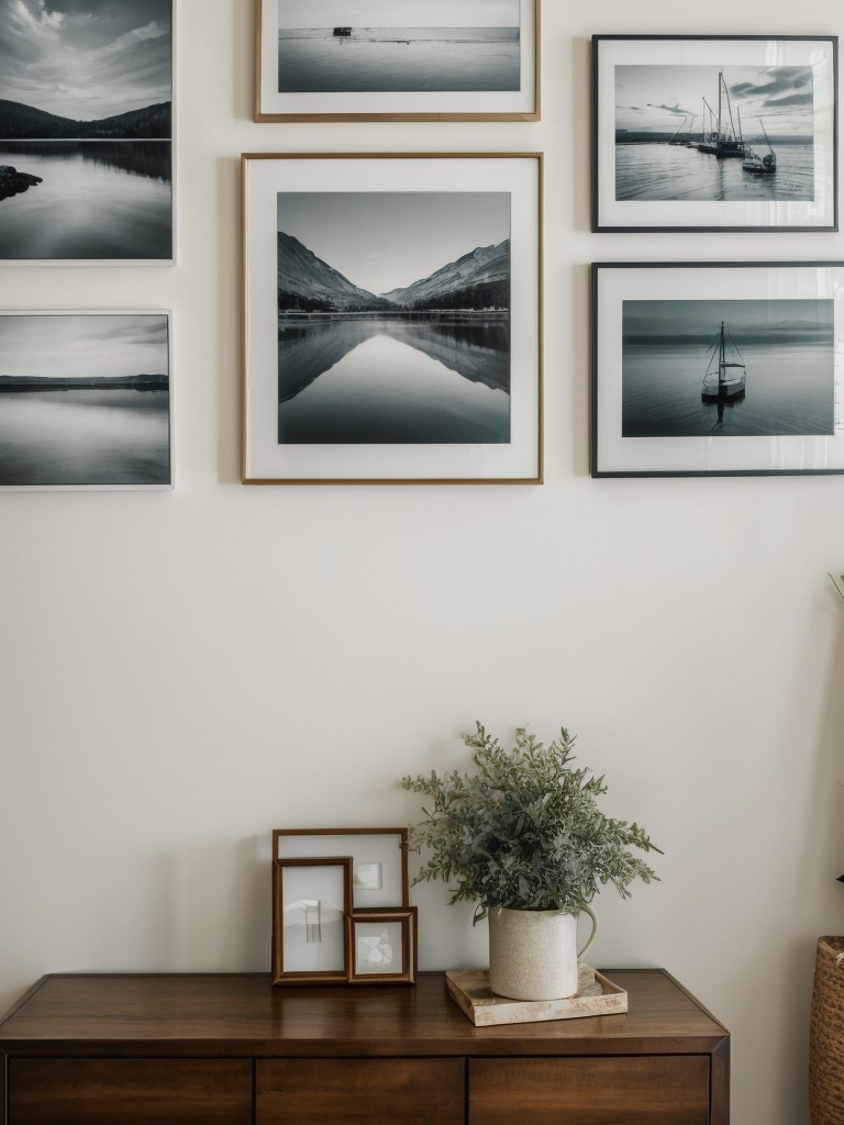 Create a focal point with a striking gallery wall, featuring a mix of artwork, photographs, and mirrors.