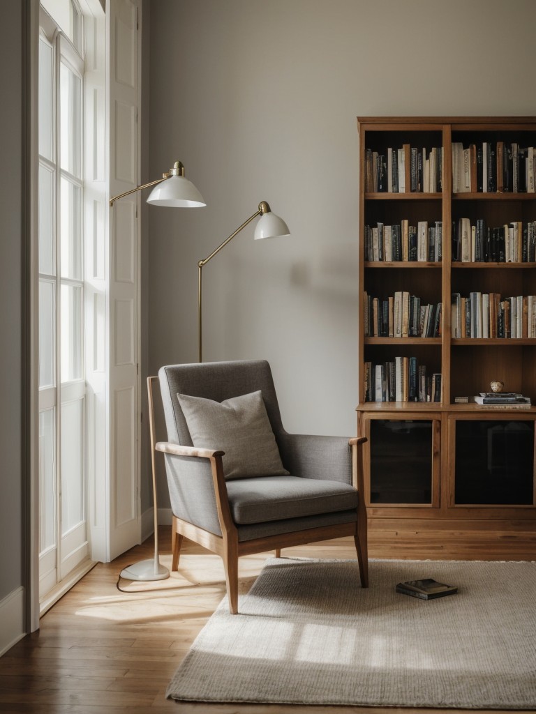 Create a reading nook with a comfortable armchair, a side table for books and magazines, and a floor lamp for task lighting.