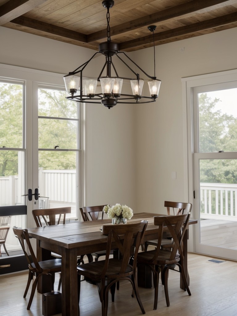 Install a stylish ceiling fan or pendant lights for both functional and decorative purposes.